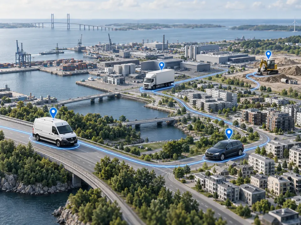 GPS fl&aring;destyring med biler, varevogn, lastbil og maskine