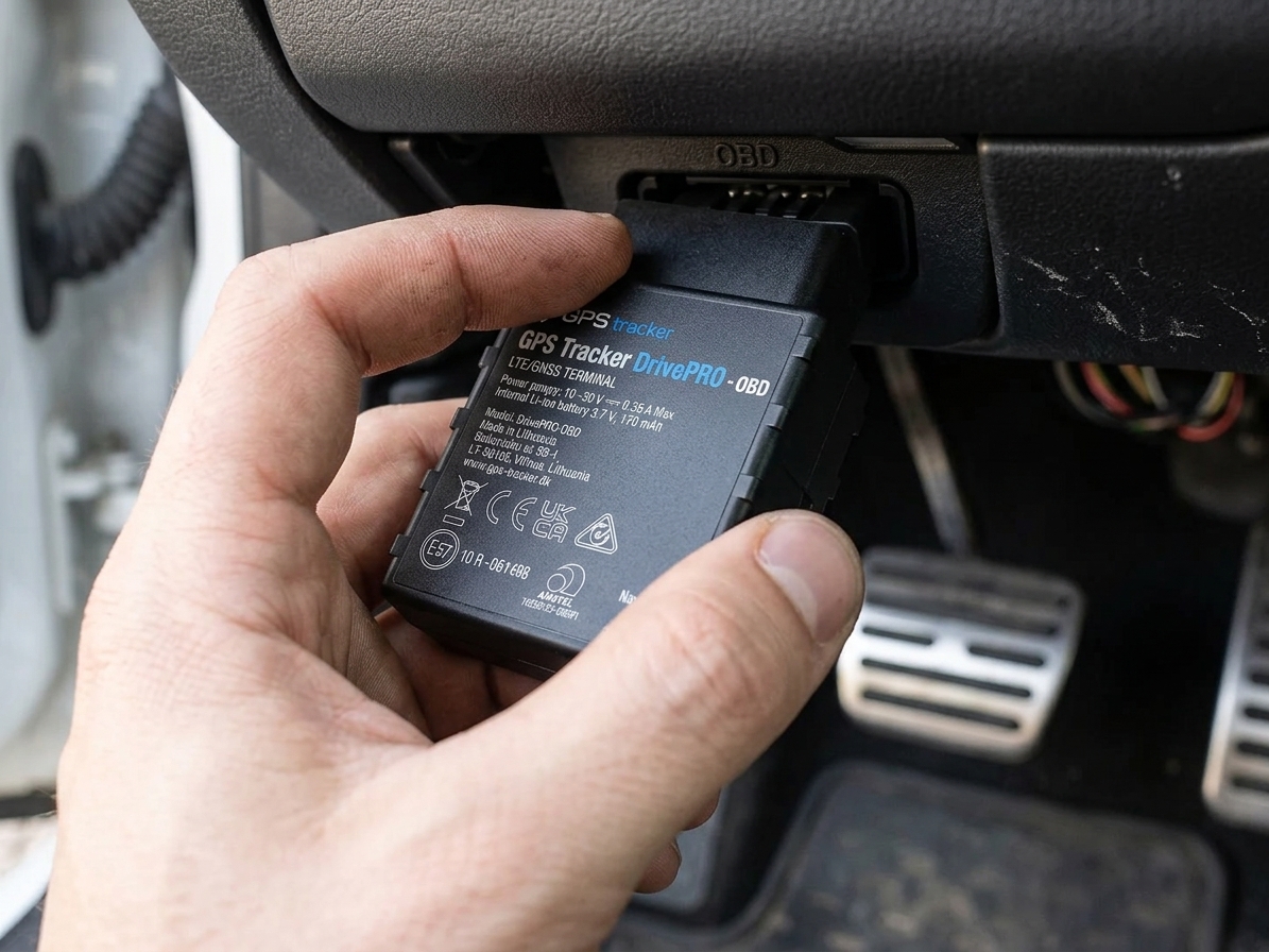 DrivePRO OBD GPS tracker monteres direkte i bilens OBD-stik