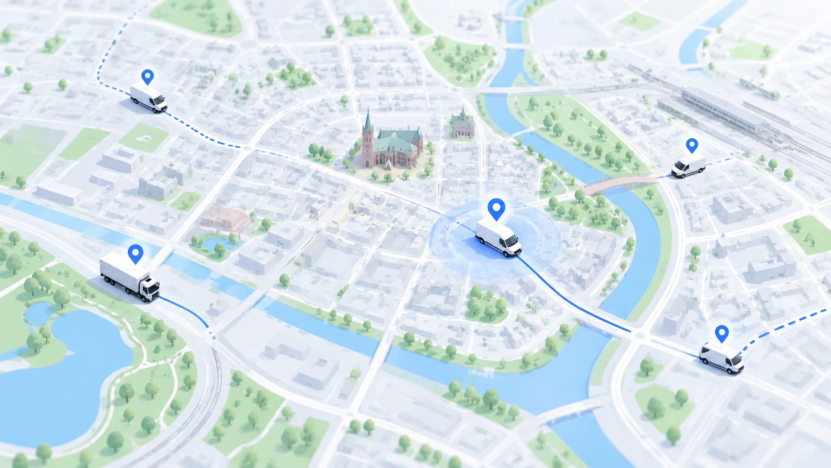 Live GPS tracking med flere biler og varevogne vist p&aring; kort