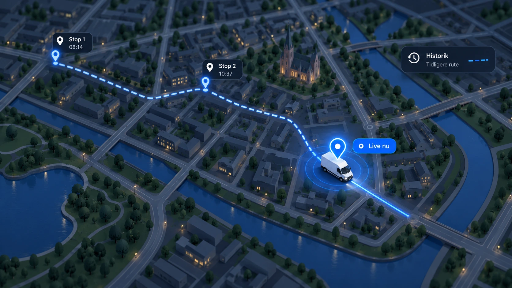 Live GPS position kombineret med tidligere rutehistorik