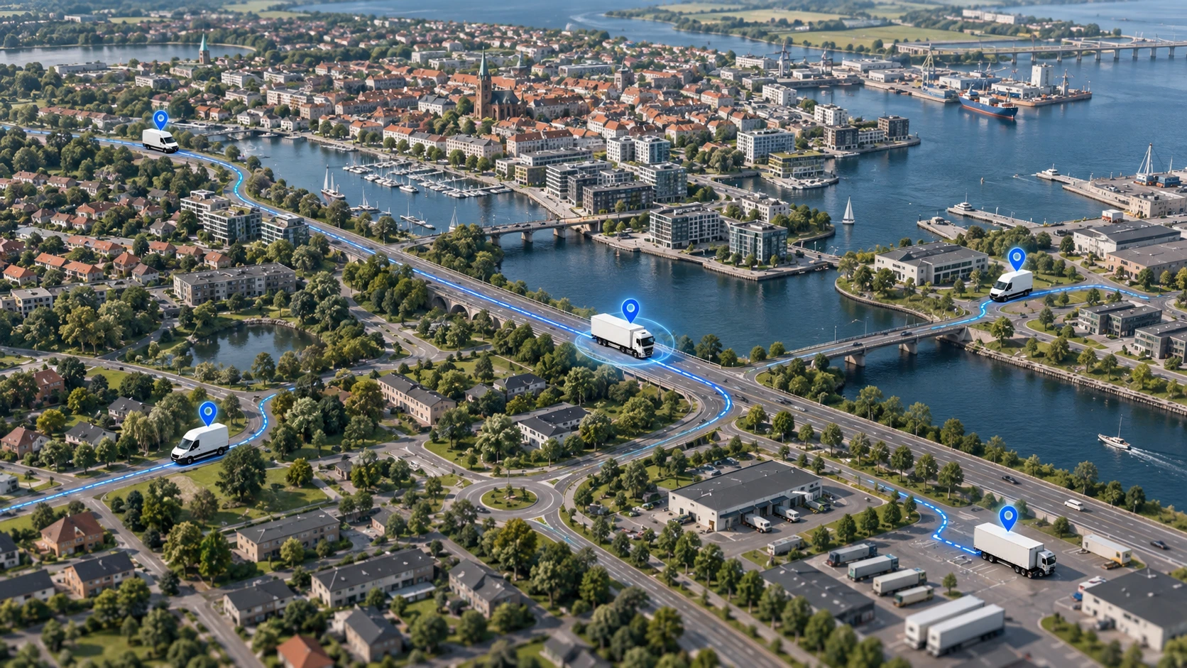GPS fl&aring;destyring med flere k&oslash;ret&oslash;jer og materiel p&aring; kort