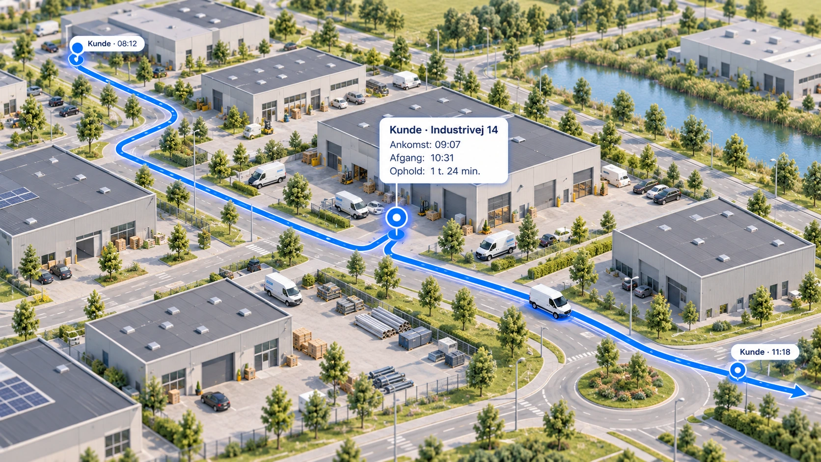 Turdetaljer med stop, positioner og tidspunkter i GPS-historikken