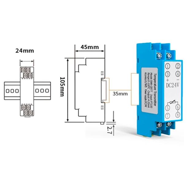 4-20mA PT100 transmitter DIN 24VDC