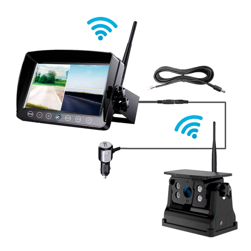 Tr�dl�st solcelle bakkamera med 7 tommer sk�rm