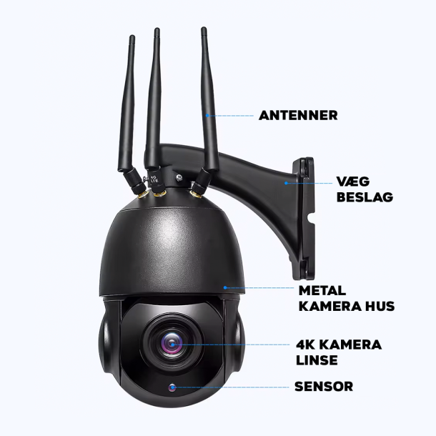 4G GSM Kamera udendrs PTZ 30x Zoom 4K Pro sort