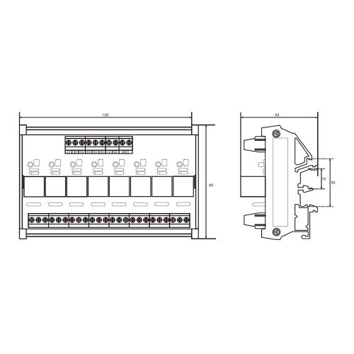 8 Kanals Rel�modul 12V AC/DC 10A � DIN Skinne