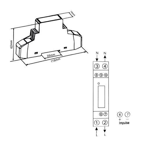 Energim�ler 1-faset 220V/45A m/pulsudgang