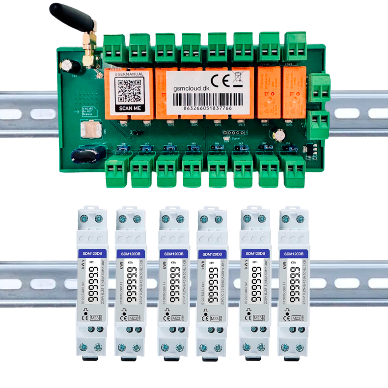 NB-IoT Energi 8IN/8OUT modul m/ 6 energimler (DIN)