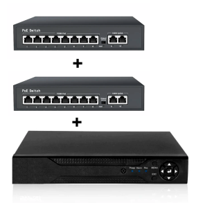Harddiskoptager 16ch NVR m/2stk. 8ch PoE Switch