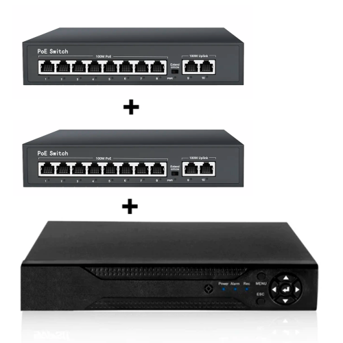 Harddiskoptager 16ch NVR m/2stk. 8ch PoE Switch