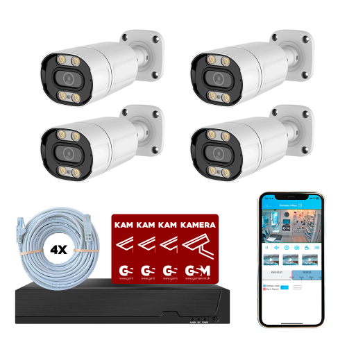 Overv�gningspakke POE 4ch m/4 bullet kamera hvid