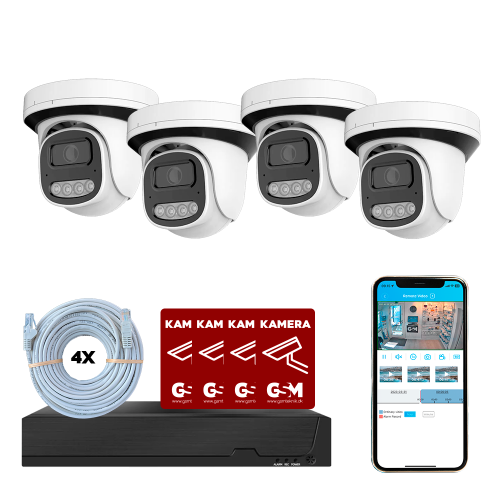 Overv�gningspakke POE 4ch m/4 turret kamera hvid