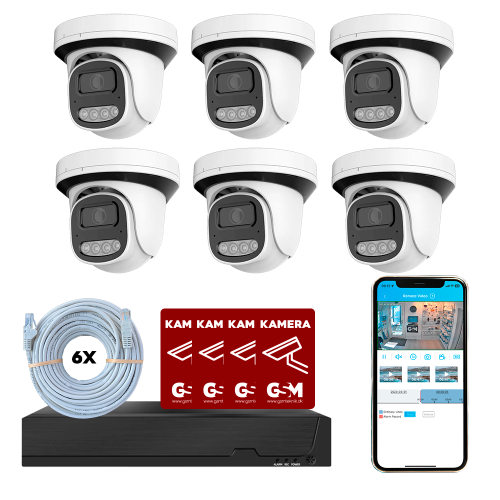 Overv�gningspakke POE 8ch m/6 turret kamera hvid
