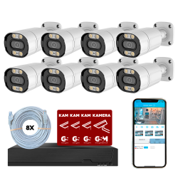 Overvgningspakke POE 8ch m/8 bullet kamera hvid