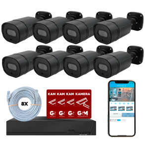 Overvgningspakke POE 8ch m/8 bullet kamera sort