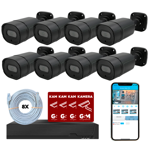 Overv�gningspakke POE 8ch m/8 bullet kamera sort