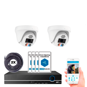 Overvgningspakke nvr poe 8ch m/2 turret kamera hvid 5MP
