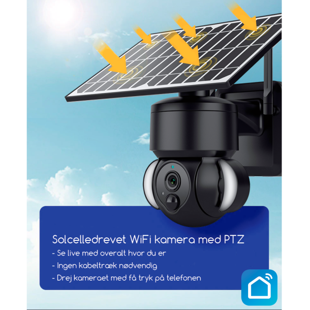 WiFi udendrs PTZ solcelle kamera 3MP sort