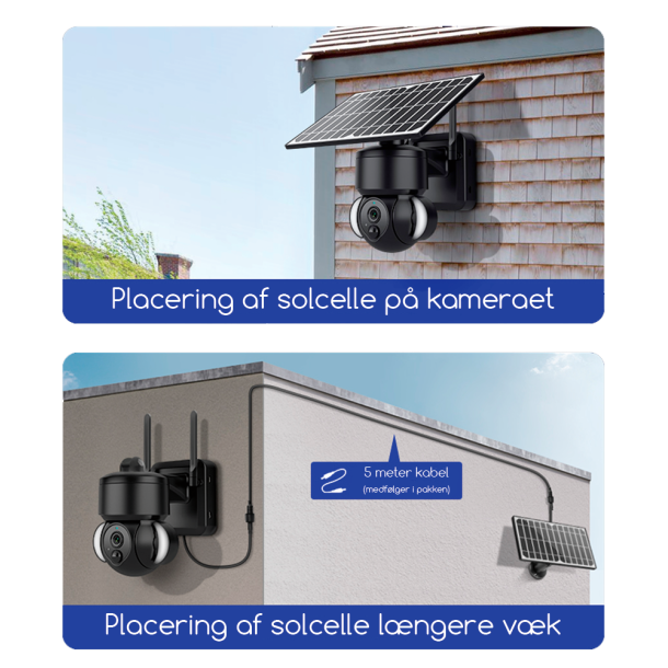 WiFi udendrs PTZ solcelle kamera 3MP sort