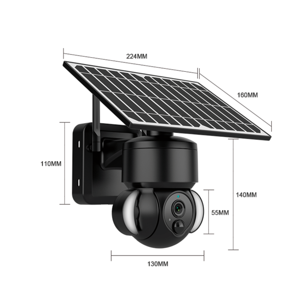WiFi udendrs PTZ solcelle kamera 3MP sort