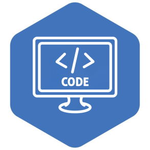 Ikon med kodetegn p� en computersk�rm, symbol for programmering
