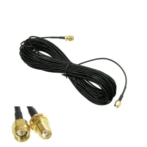 Sort SMA-forl�ngerkabel p� 10 meter med guldfarvede stik