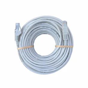 Gr� netv�rkskabel p� 20 meter, oprullet med RJ45-stik