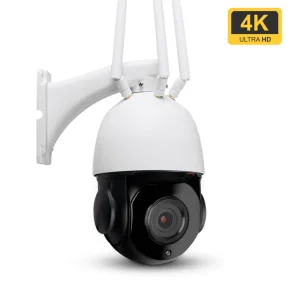 4G/GSM PTZ overv�gningskamera i hvid med 4K Ultra HD og v�gbeslag