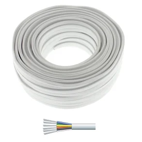 Hvidt 6-leder kabel p� rulle med tv�rsnit af de farvede ledere