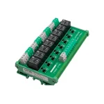 8-kanals rel�modul til DIN-skinne, 12V, med gr�nt kabinet og otte rel�er