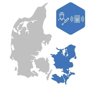 Danmarkskort med Sj�lland, Lolland og Falster markeret til alarminstallation