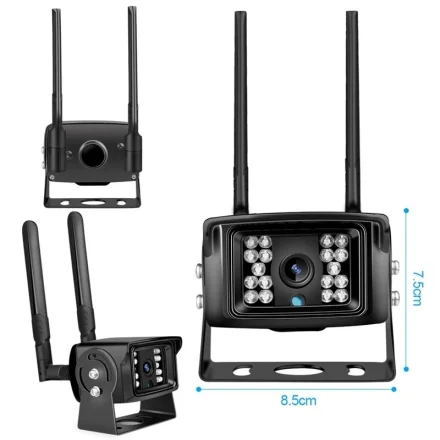 4G-kamera set fra flere vinkler med m�l p� 8,5 x 7,5 cm