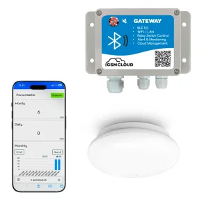 BLE IIoT gateway med WiFi/LAN, persont�ller-app p� telefon og loftmonteret sensor
