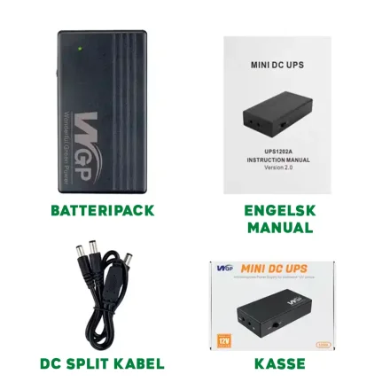 Pakkens indhold: batteripack, engelsk manual, DC-splitkabel og �ske
