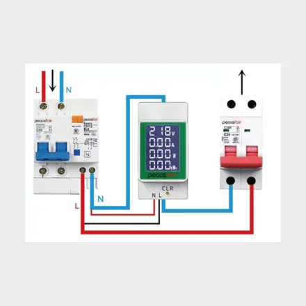 Installationsdiagram med automatsikring, elm�ler og udg�ende sikring med ledningsforbindelser