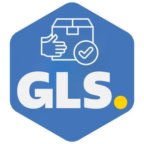 GLS leveringslogo med pakke og godkendelsesikon
