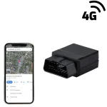 GPS tracker til OBD-stik med 4G og smartphone der viser position p� kort
