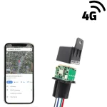 GPS-tracker med rel� og 4G-ikon samt telefonsk�rm med kortvisning