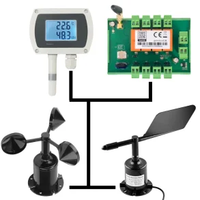 GSM vejrstation med temperatur- og fugtsensor, styreenhed, vindm�ler og vindretningssensor