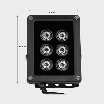 IR-lys til PoE-kamera set forfra med m�l p� 8,4 x 11,3 cm