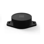 Sort rund Bluetooth-beacon med monteringsbeslag og QR-kode