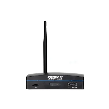 Mini NVR optagerboks med antenne, set forfra med TF-kort og ESATA+USB-stik