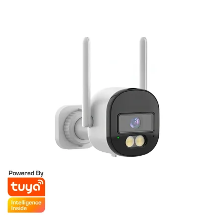 Tr�dl�st wifi-udend�rskamera med to antenner og Tuya-logo