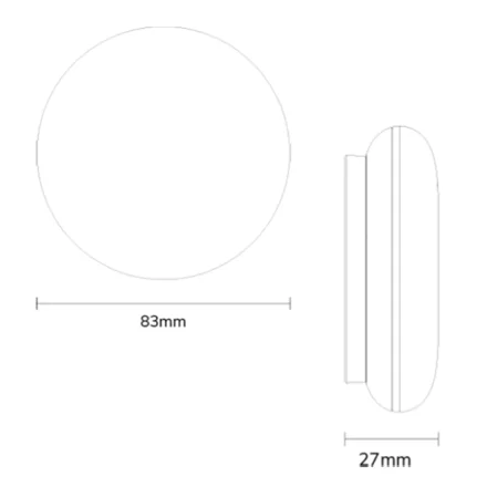 M�ltegning af persont�ller-sensor med diameter 83 mm og dybde 27 mm