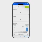 Smartphone med GSM Cloud dashboard der viser persont�ller data pr. time, dag og m�ned