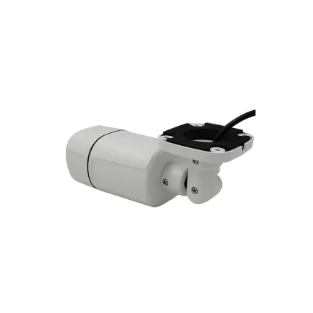 Hvid PoE bullet-kamera i 4K set bagfra med kabeludgang