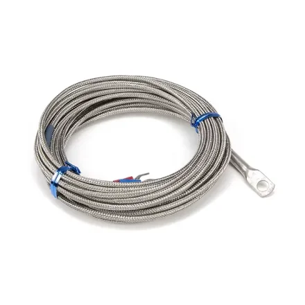 PT100 temperaturf�ler med flettet st�lkabel, ringsko og ledningsender