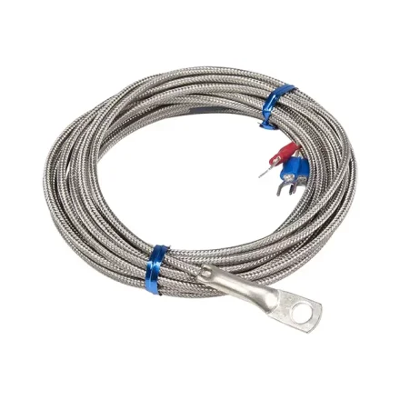 PT100 temperaturf�ler med flettet st�lkabel og ringsko