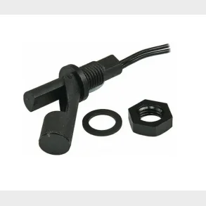Sort niveauafbryder med kabel, sp�ndeskive og m�trik