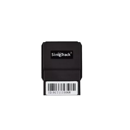SinoTrack OBD GPS-tracker med stregkode-label, set forfra